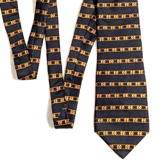 Vintage Neo Bill Blass 100% Silk Tie - Classic Black & Gold Motif - Picture 8 of 11